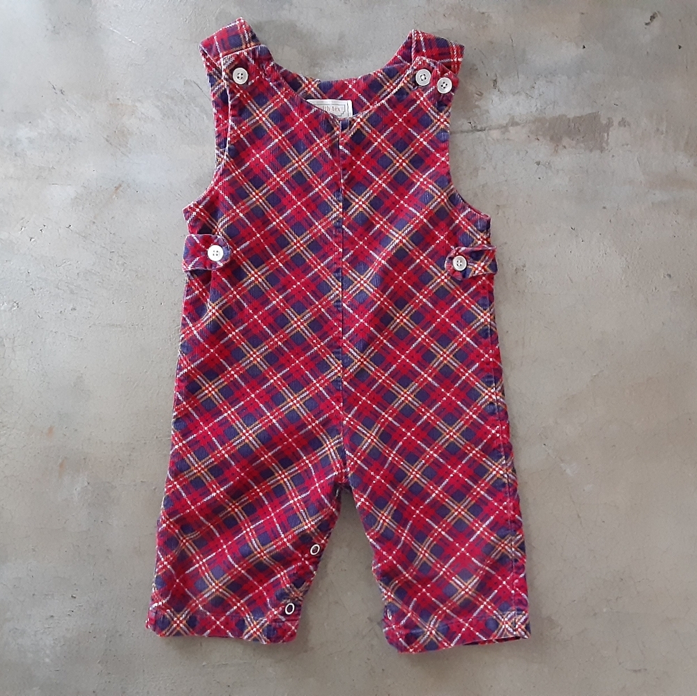🎈Sale! 2 for $15  Vintage 70s 80s Baby Corduroy Plaid Overalls 9 to 12 month